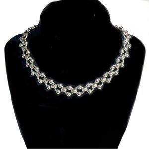 Ball Links O Ring Choker Necklace Sphere Orb Link Silver Tone Avante Garde Goth
